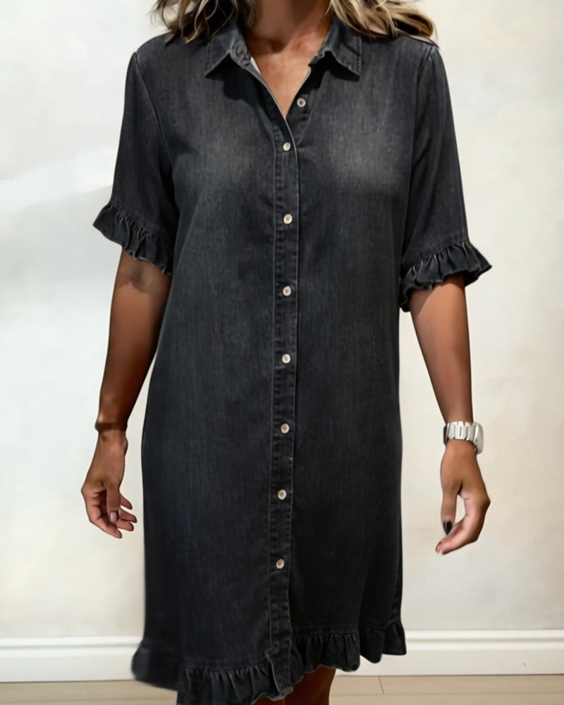 Belinda| Comfortabele denim jurk met flatterende ruches
