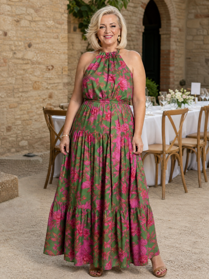 Rowen | Gedrapeerde Halter Midi-jurk