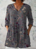 Emma | Bloemen Kunstafdruk V-Hals Shirt