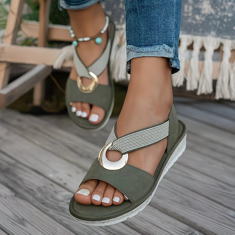 Skylar | Platte Sandalen Met Metalen Gesp