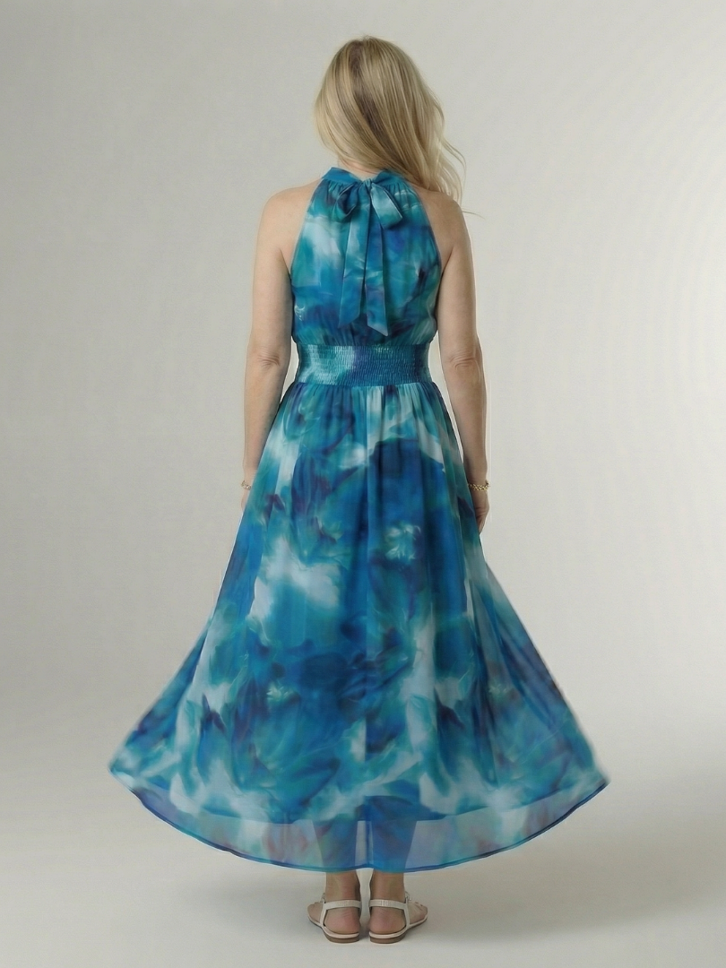 Sylin | Geplooide Halter Midi Jurk