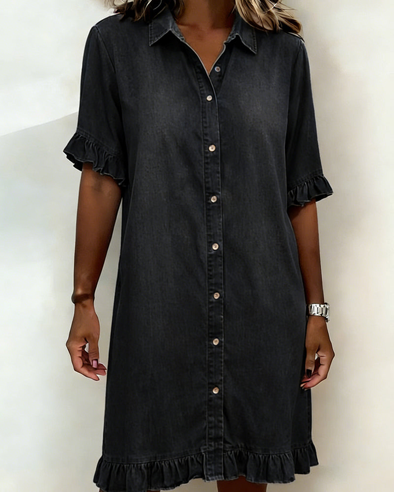 Belinda| Comfortabele denim jurk met flatterende ruches