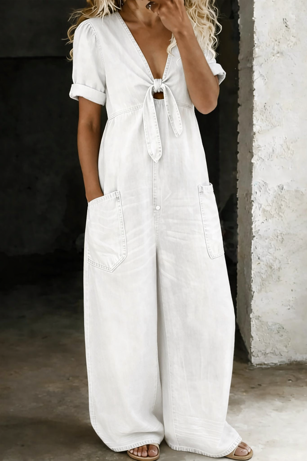 Maya | V-hals Korte Mouwen Jumpsuit