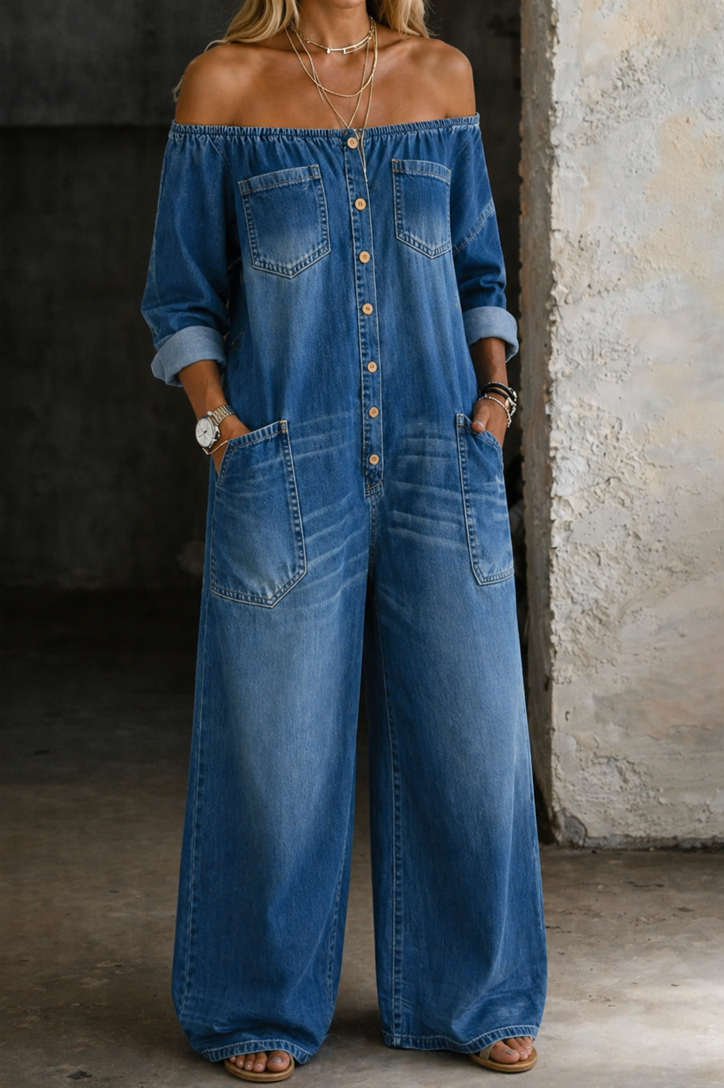 Elena | Off Shoulder Lange Mouwen Jumpsuit
