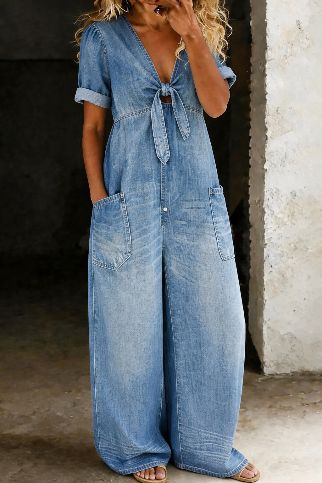 Maya | V-hals Korte Mouwen Jumpsuit