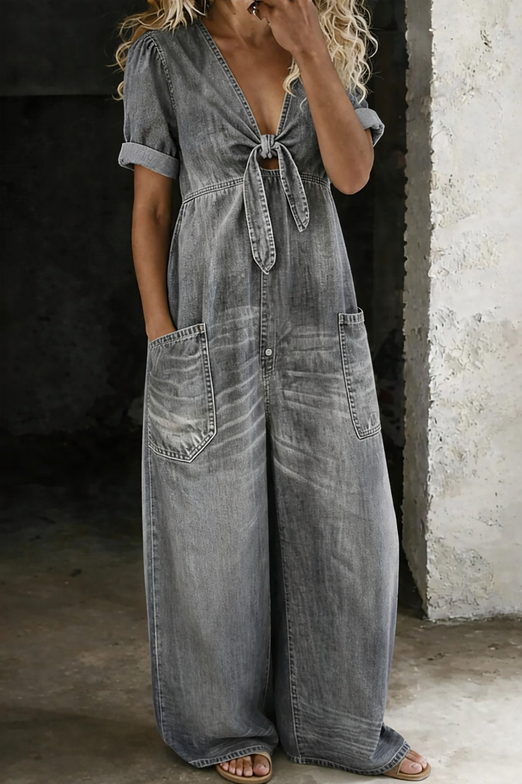 Maya | V-hals Korte Mouwen Jumpsuit