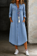 Helen | Casual Elegante Lange Denim Shirt Jurk