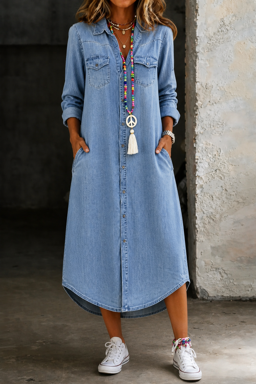 Helen | Casual Elegante Lange Denim Shirt Jurk