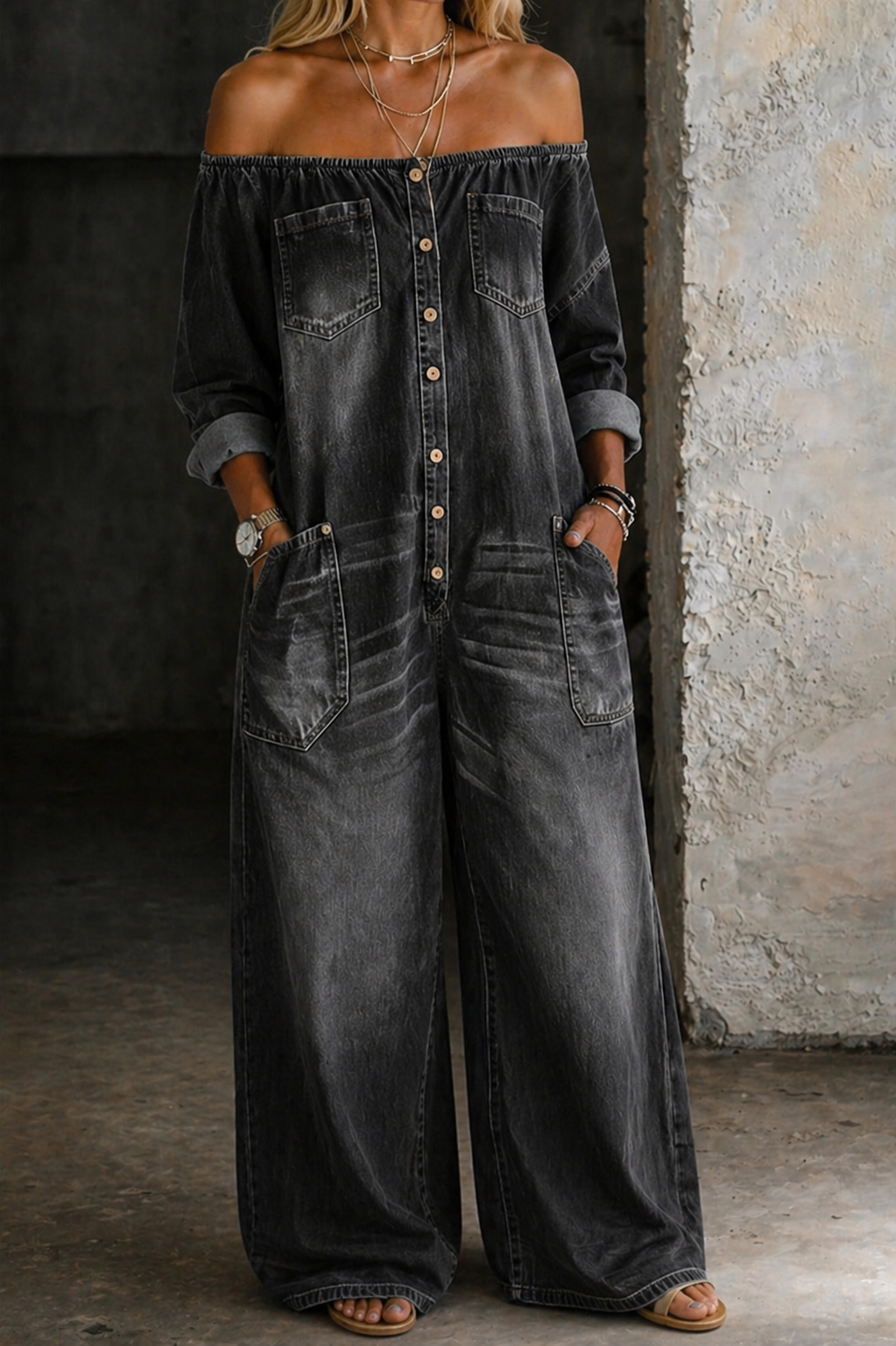 Elena | Off Shoulder Lange Mouwen Jumpsuit