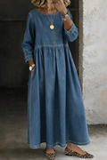 Melissa | Ronde Hals Lange Mouwen Denim Jurk
