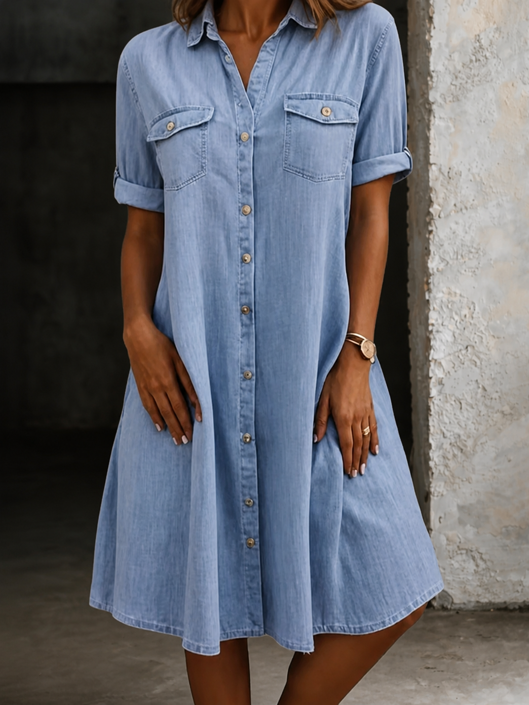 Patricia | Casual Denim Stijl Midi Jurk