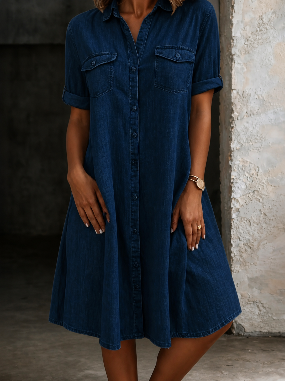 Patricia | Casual Denim Stijl Midi Jurk