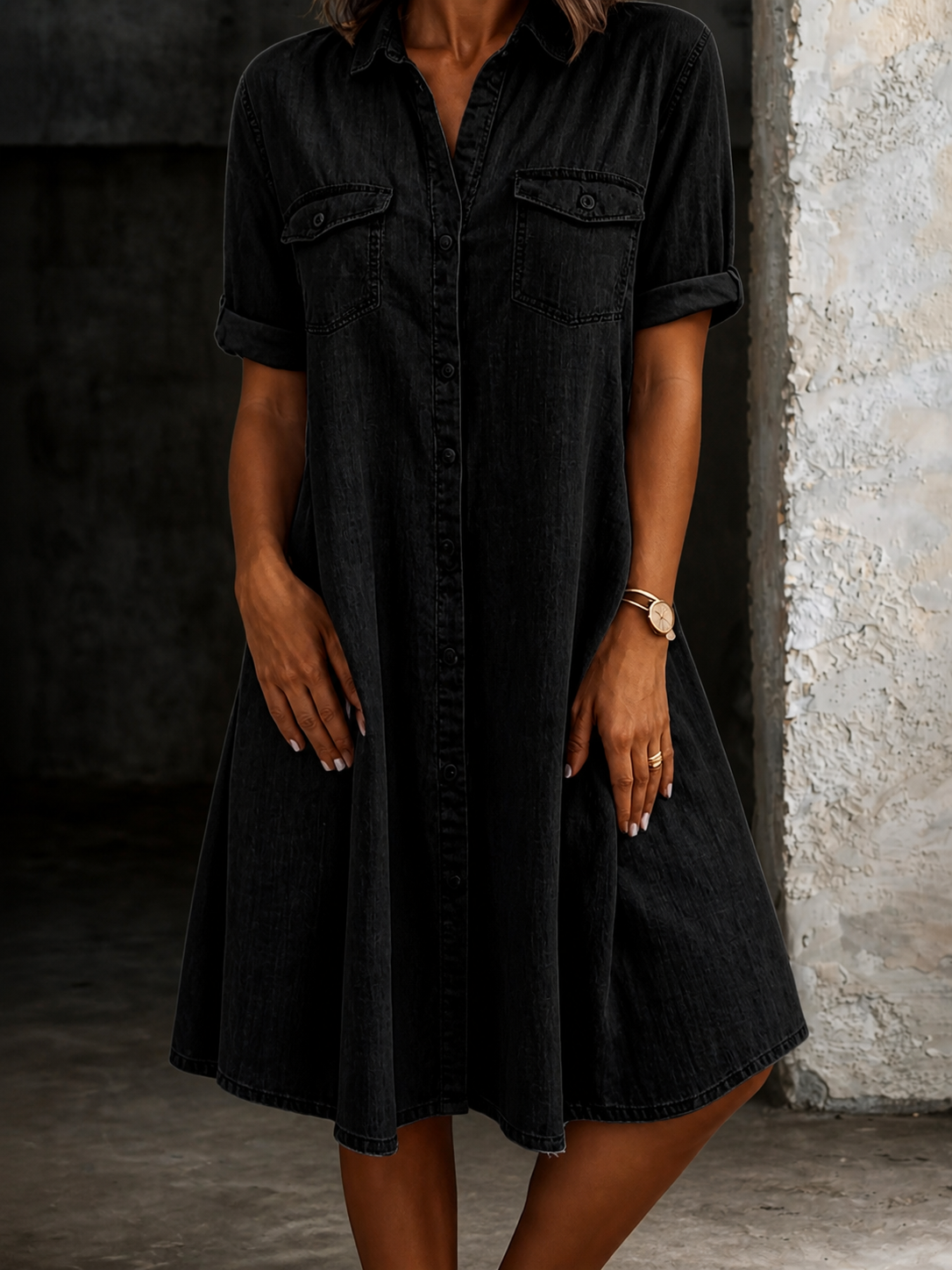 Patricia | Casual Denim Stijl Midi Jurk
