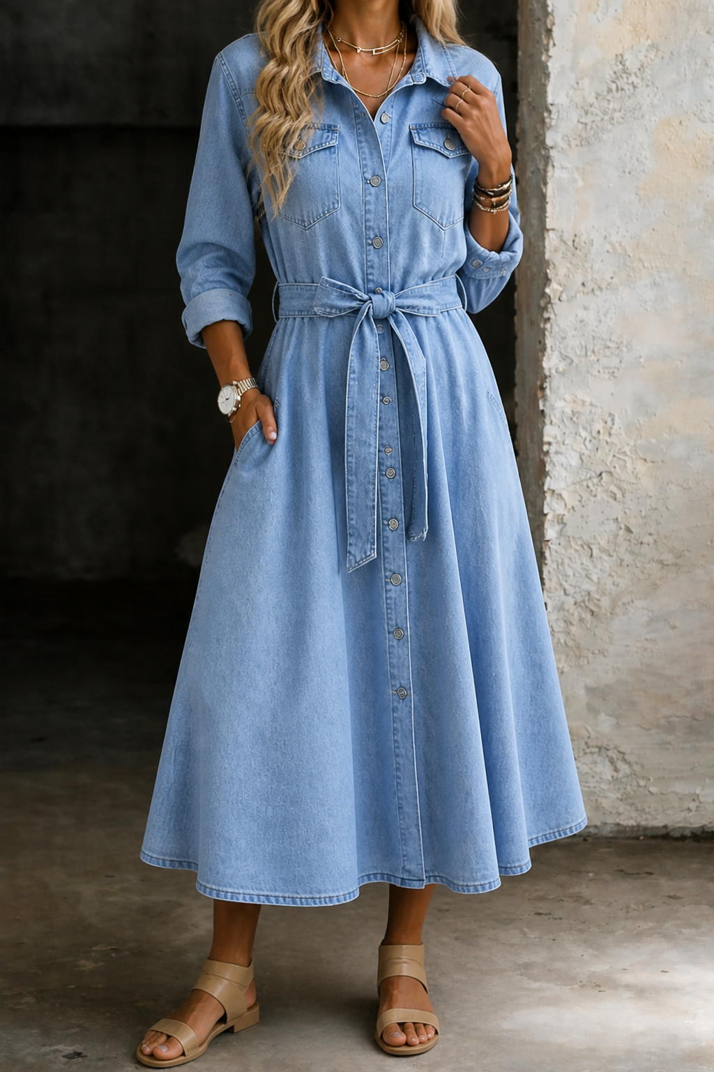 Luna | Lange Mouwen Denim Jurk