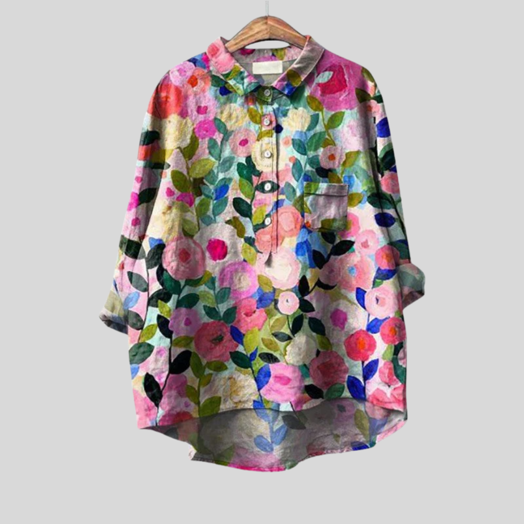 Séraphine | Artistieke Bloes met Bloemenprint