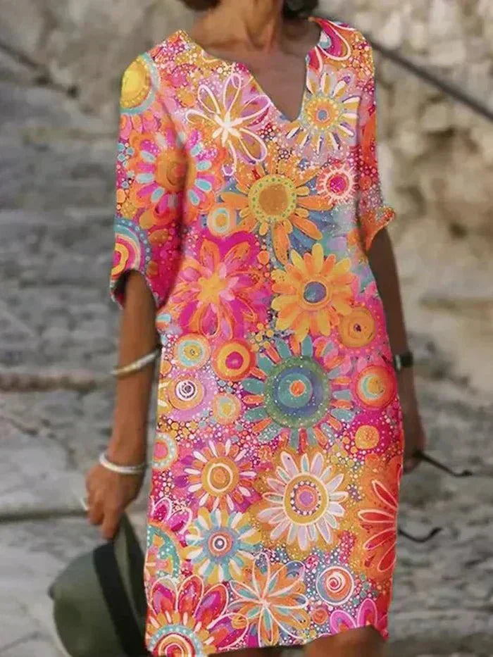Leila | Levendige Bloemen Midi Jurk