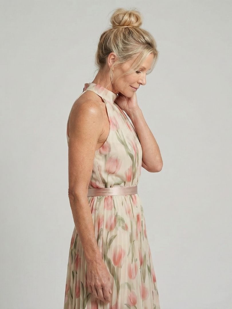 Aurelle | Halter Nek Bloemen Midi Jurk