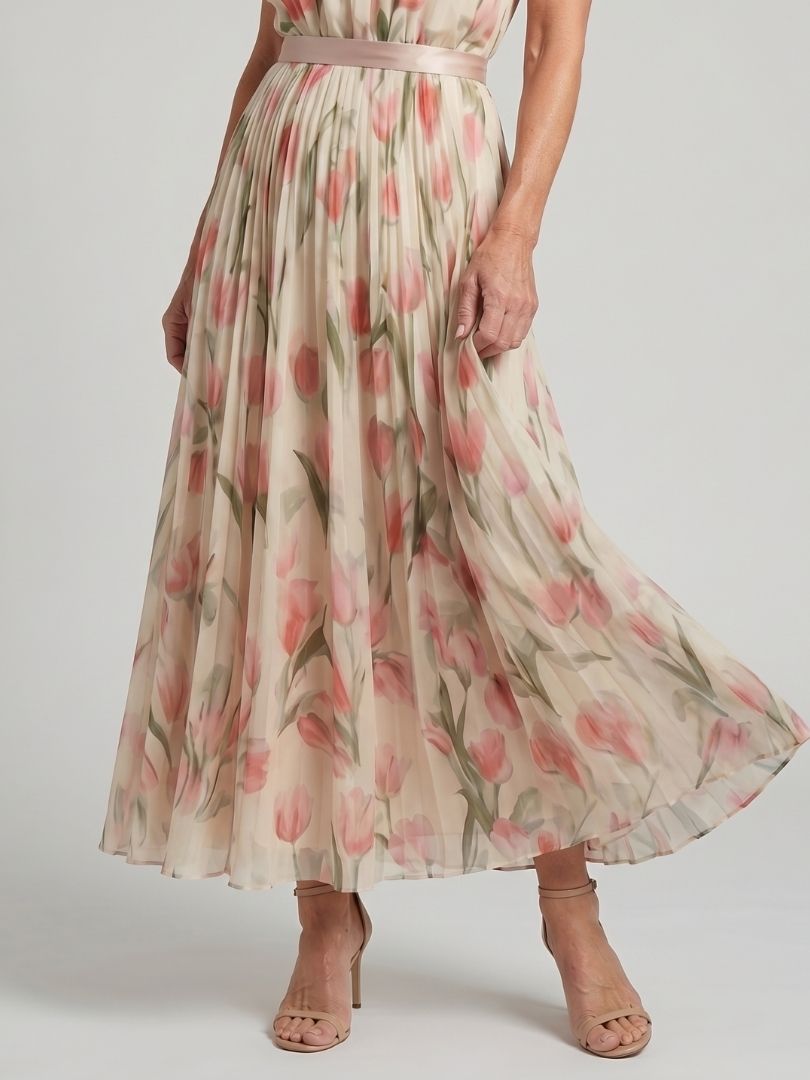Aurelle | Halter Nek Bloemen Midi Jurk