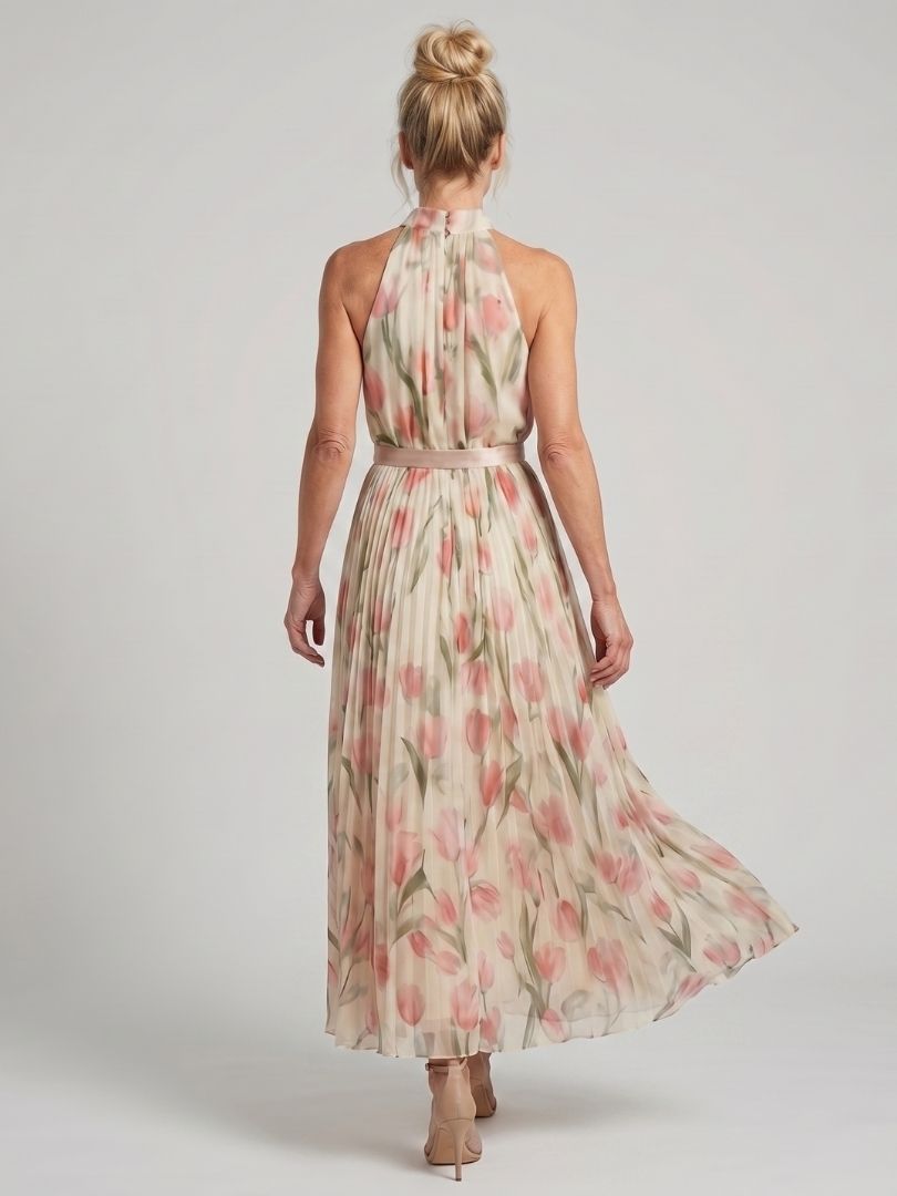 Aurelle | Halter Nek Bloemen Midi Jurk