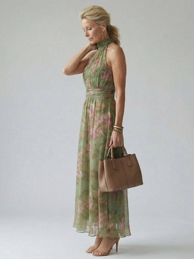 Mirelle | Geplooide Halter Midi Jurk