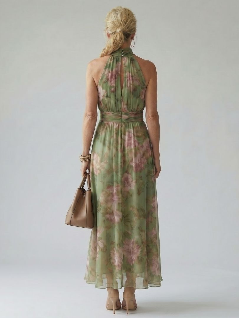 Mirelle | Geplooide Halter Midi Jurk