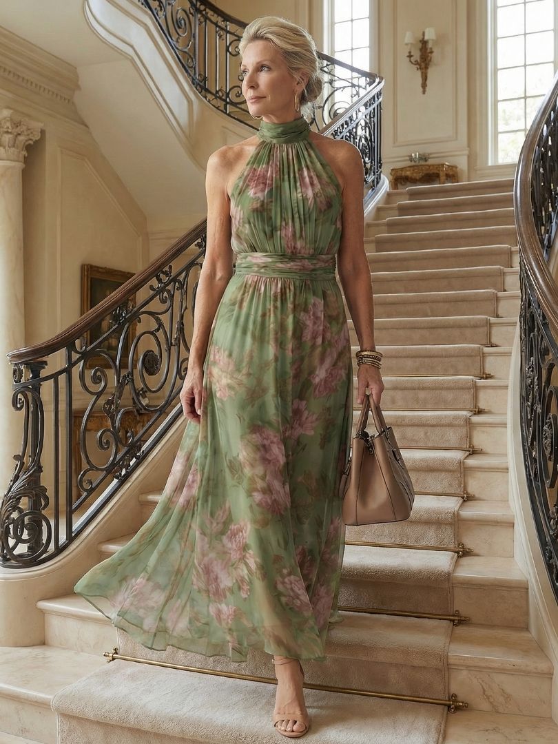 Mirelle | Geplooide Halter Midi Jurk
