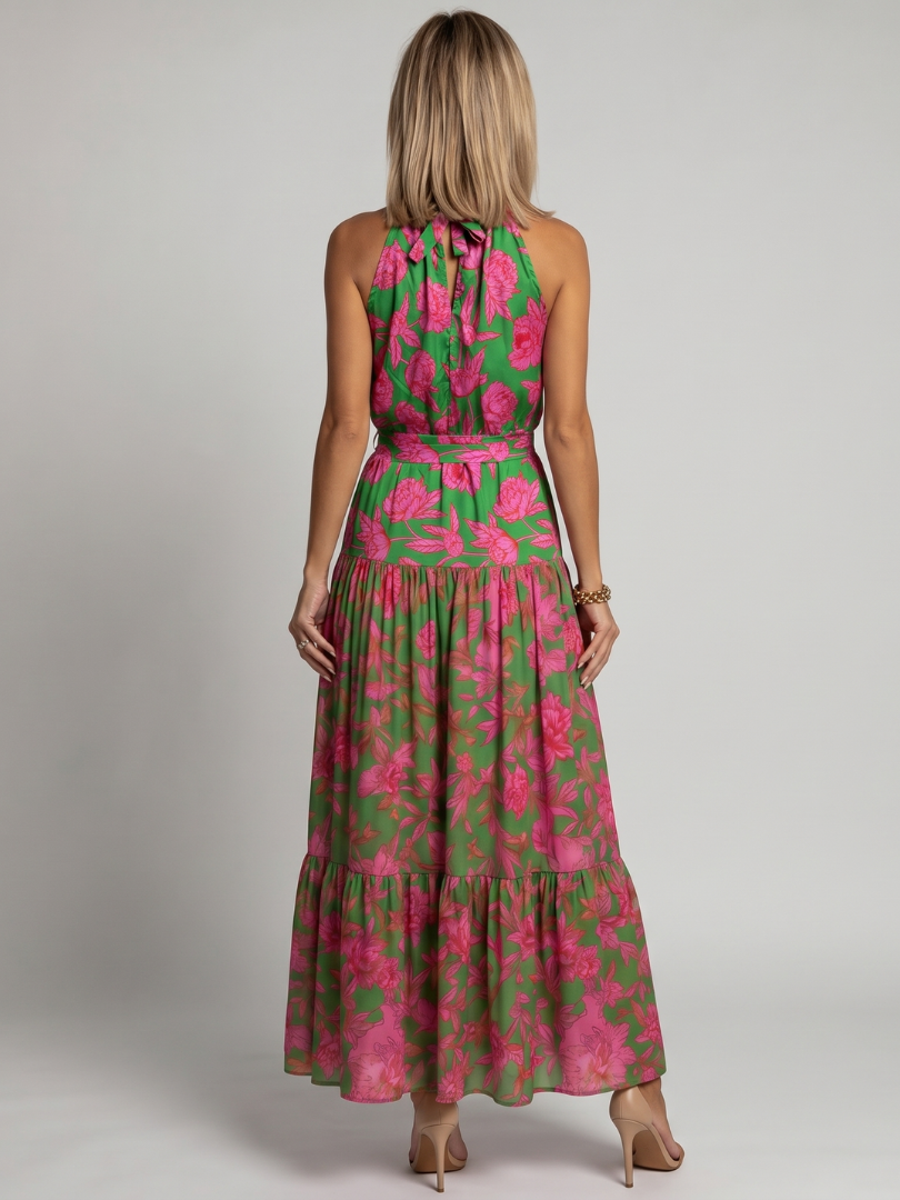 Rowen | Gedrapeerde Halter Midi-jurk