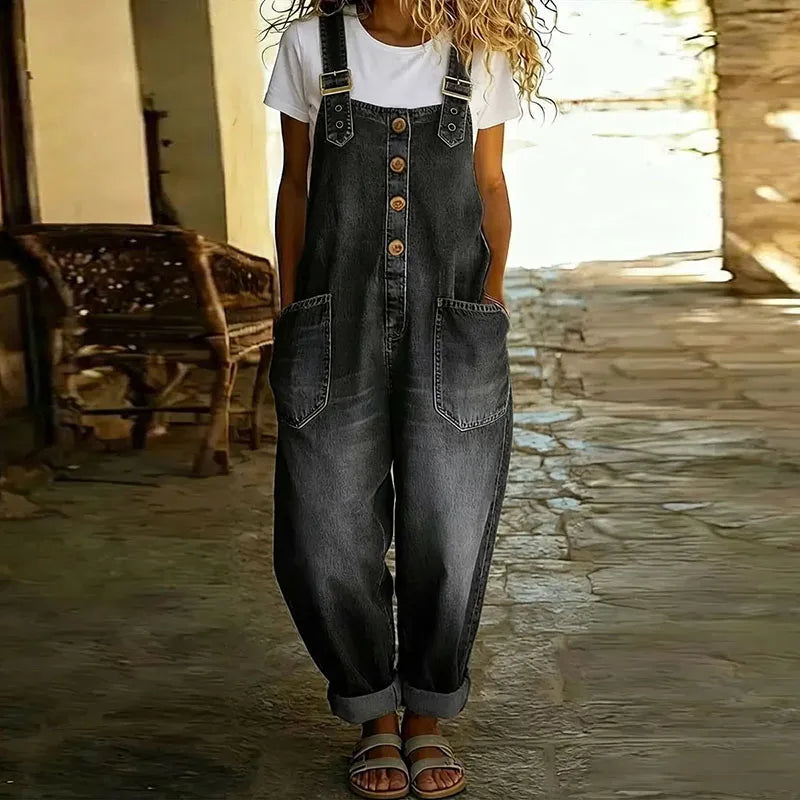 Mara - Vintage Zachte Katoenen Denim-Look Overalls met Verstelbare Bandjes