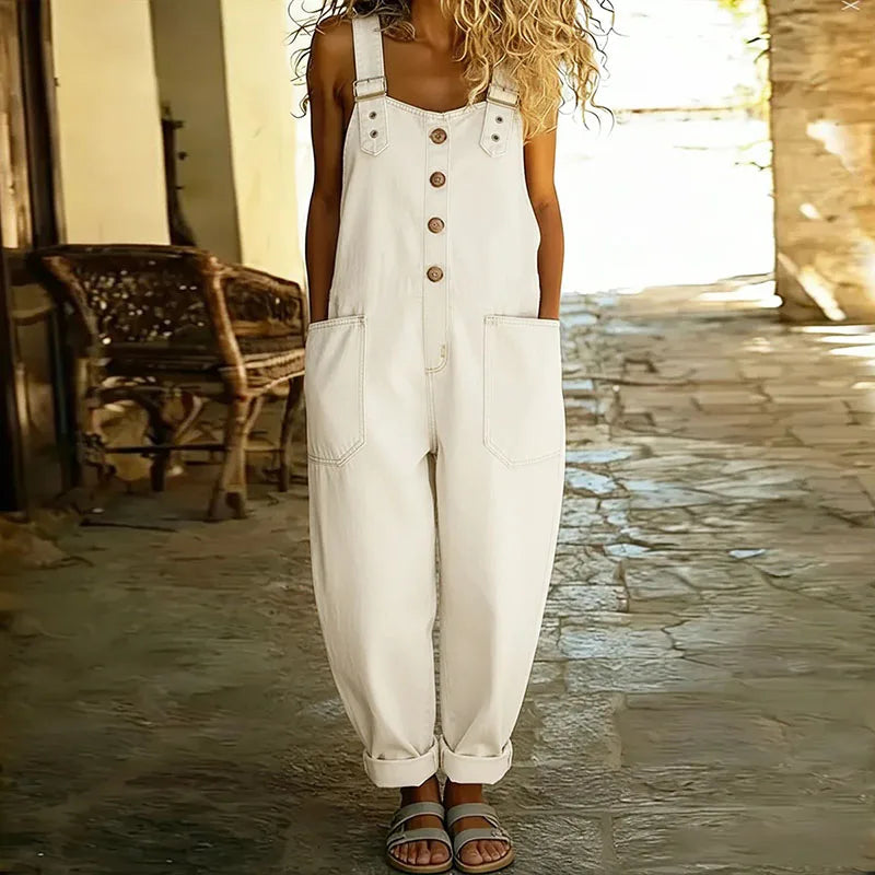 Mara - Vintage Zachte Katoenen Denim-Look Overalls met Verstelbare Bandjes
