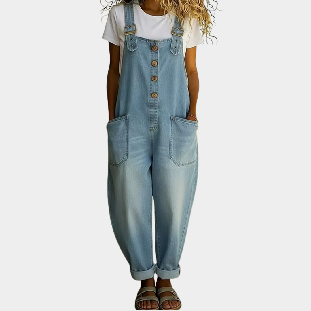 Mara - Vintage Zachte Katoenen Denim-Look Overalls met Verstelbare Bandjes