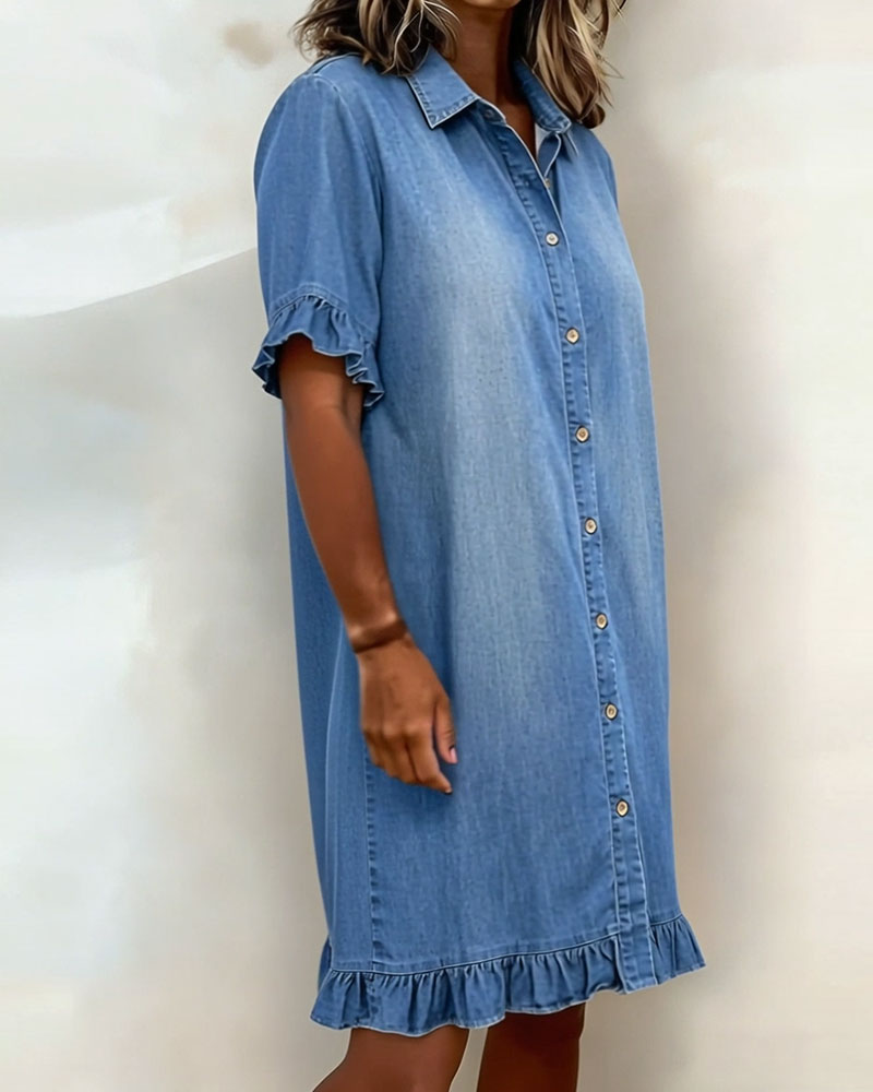 Belinda| Comfortabele denim jurk met flatterende ruches