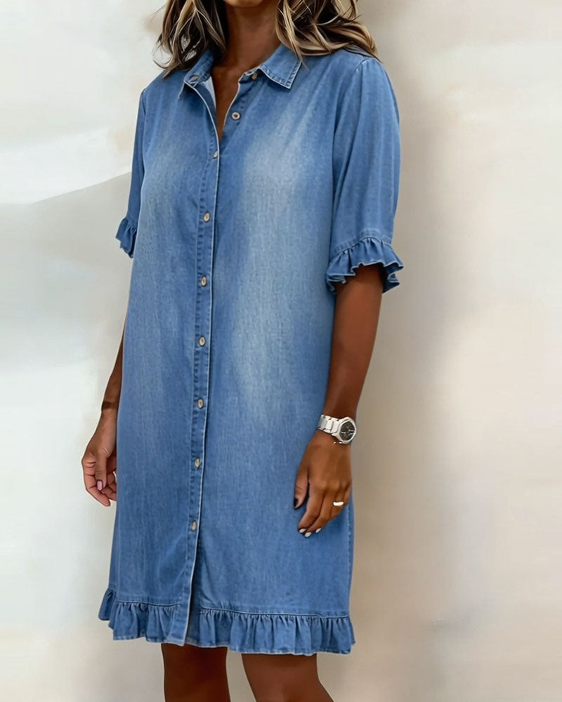 Belinda| Comfortabele denim jurk met flatterende ruches