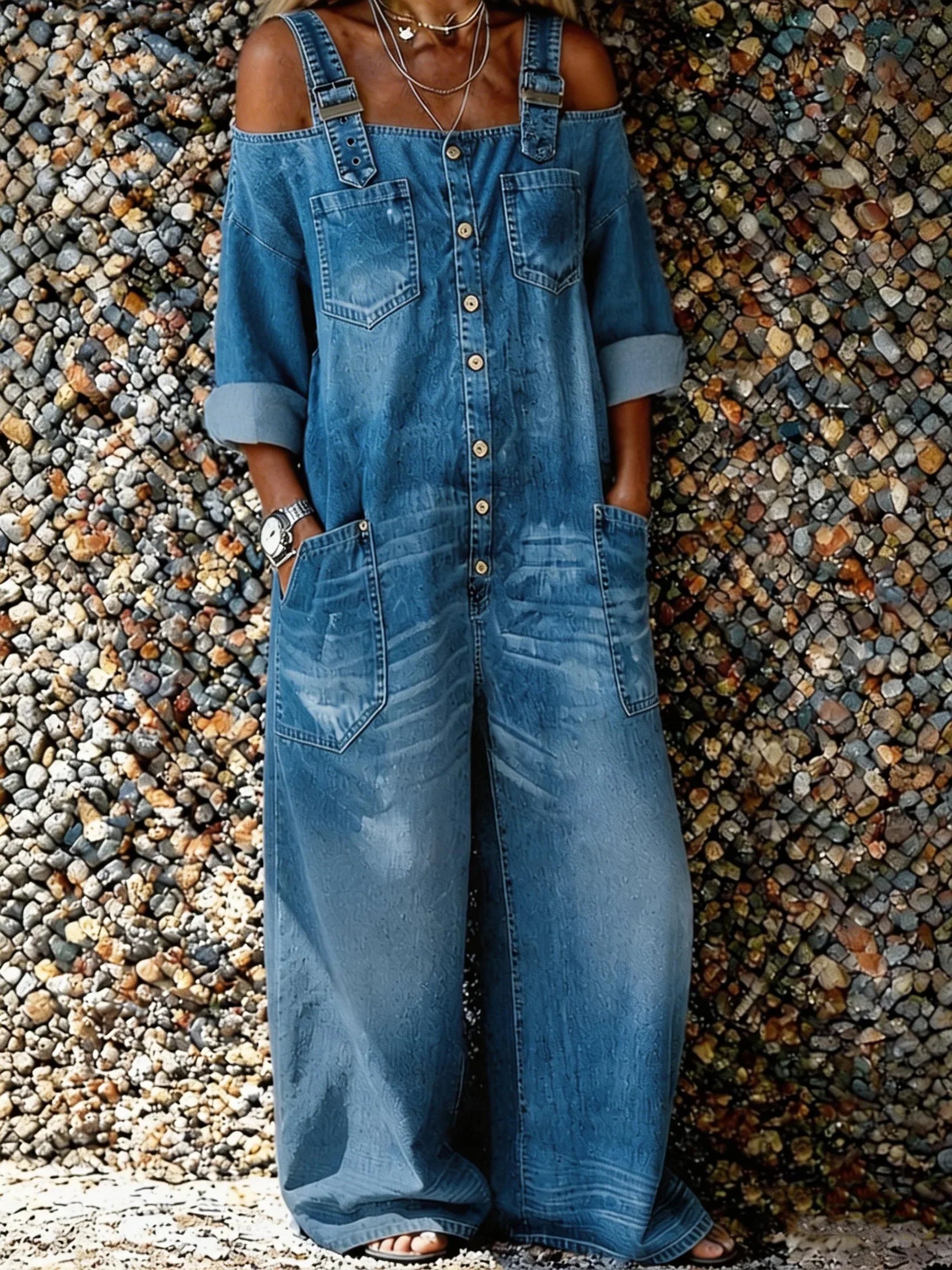 Bo | Denim Overall Jumpsuit met Schouderbanden