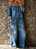 Noa | Denim Jumpsuit met Off-Shoulder Halslijn