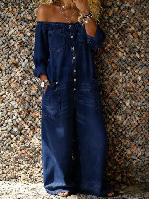 Noa | Denim Jumpsuit met Off-Shoulder Halslijn