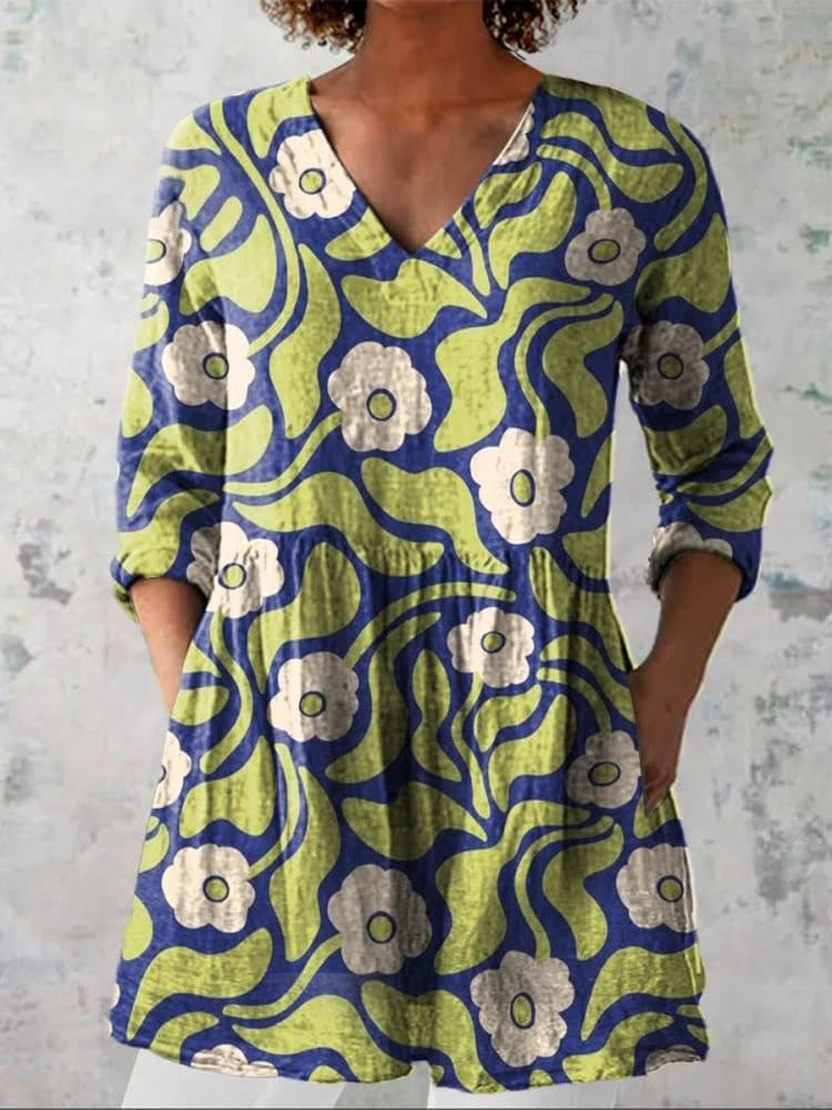 Olivia | Romantische Bloemen V-Hals Shirt