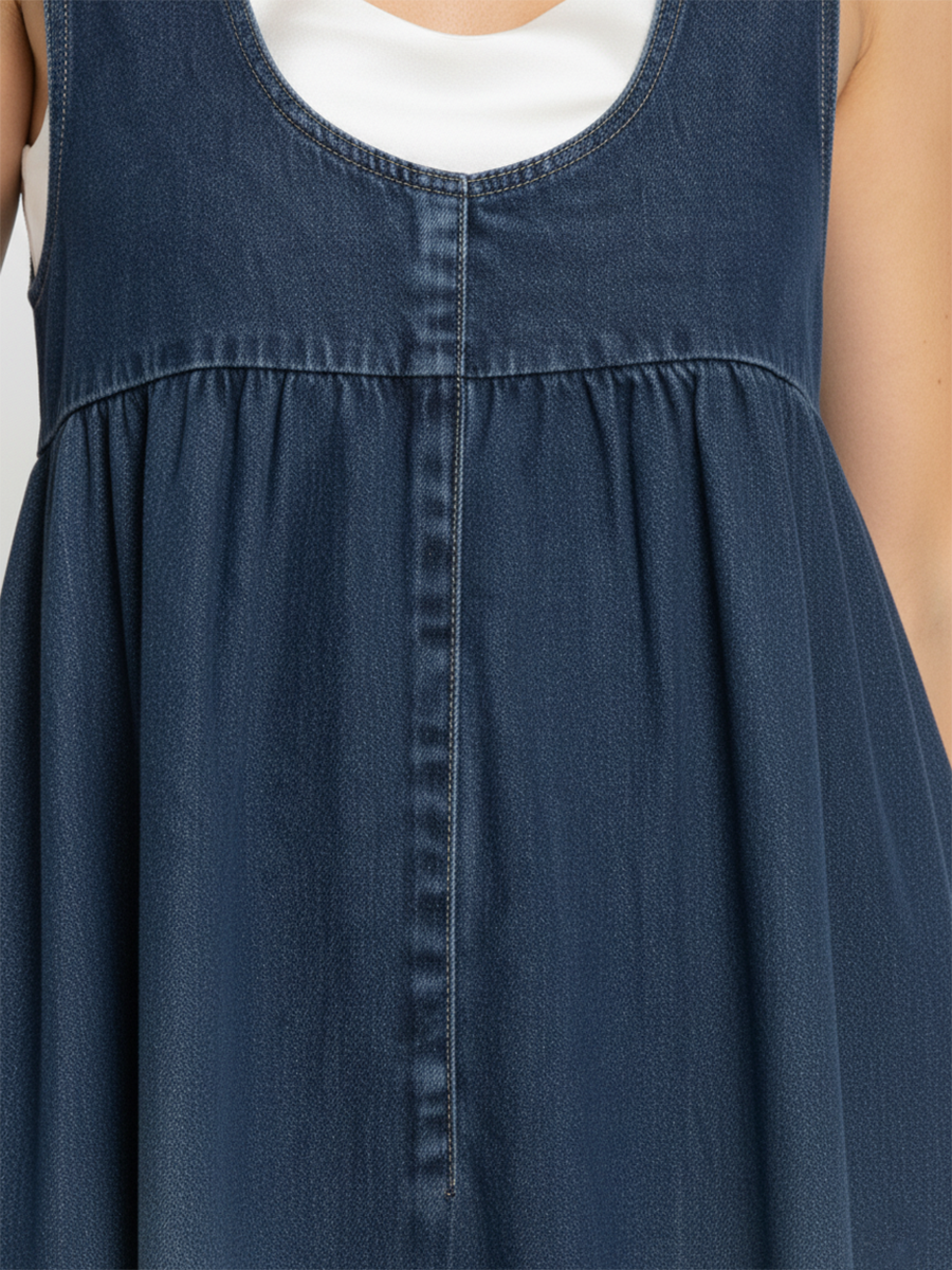 Miranda - Vintage Gewassen Zachte Katoen Voelen Denim Maxi Jurk