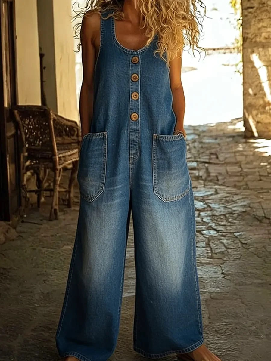 Nancy | Vintage Gewassen Katoenen Denim Overalls