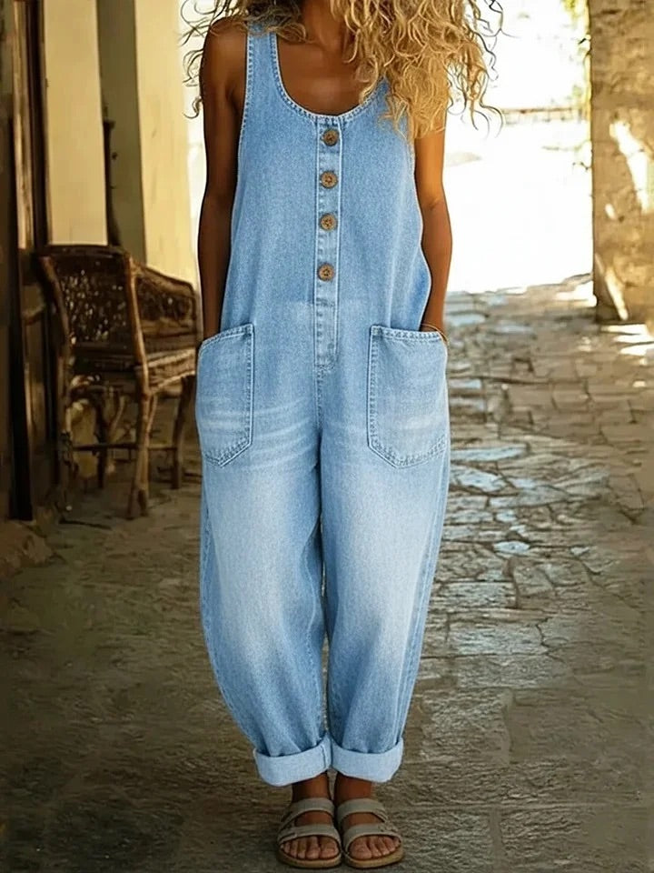 Nancy | Vintage Gewassen Katoenen Denim Overalls