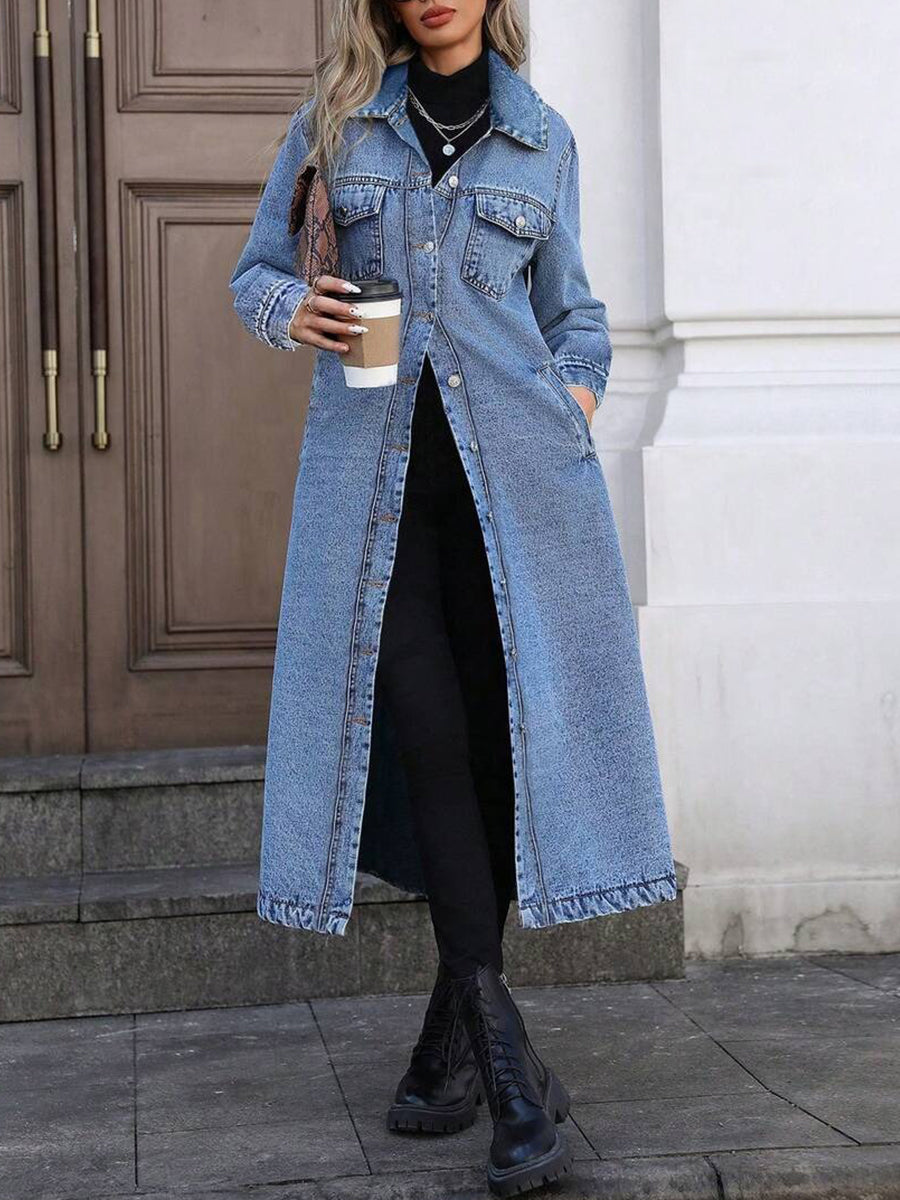 Maya | Stijlvolle Lange Denim Jas