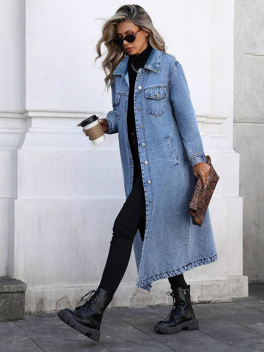 Maya | Stijlvolle Lange Denim Jas