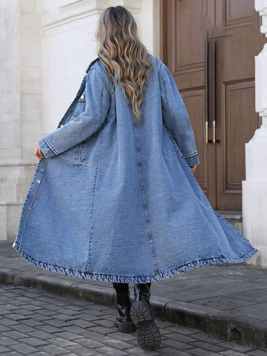 Maya | Stijlvolle Lange Denim Jas