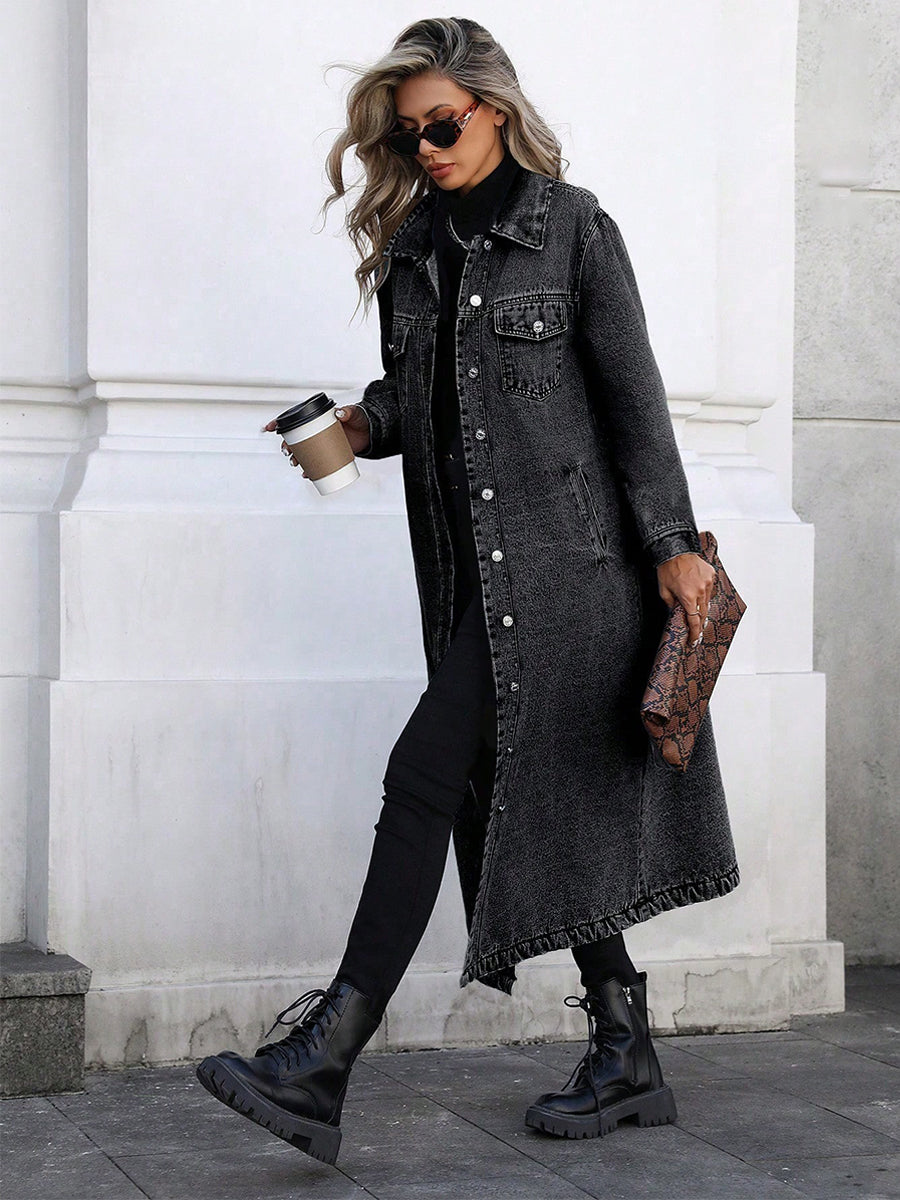 Maya | Stijlvolle Lange Denim Jas